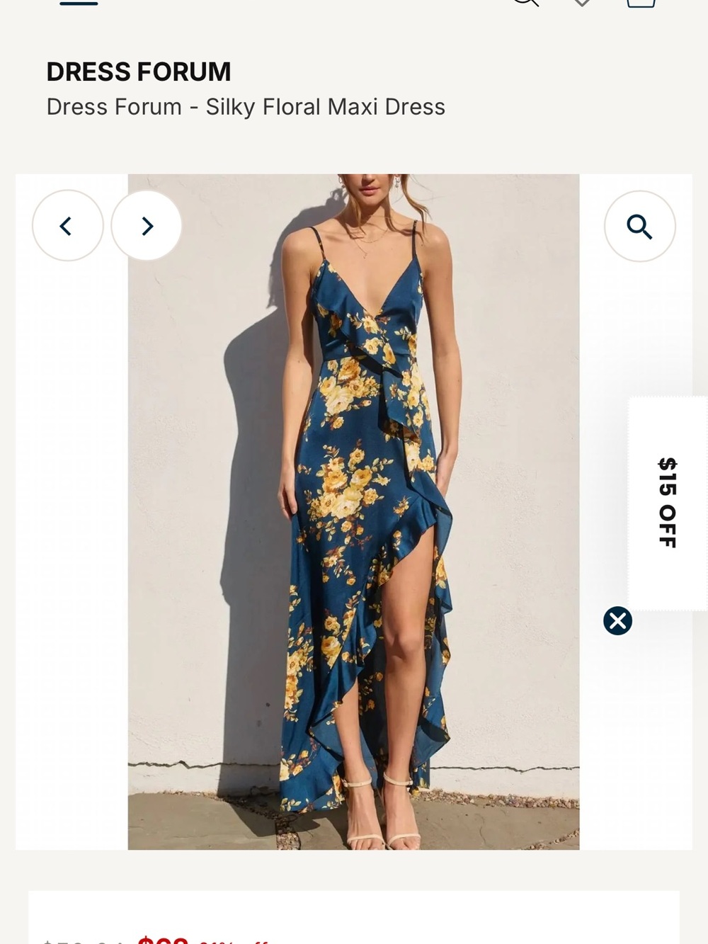 Dress Forum Navy Floral Ruffle Dress with Yellow Blooms